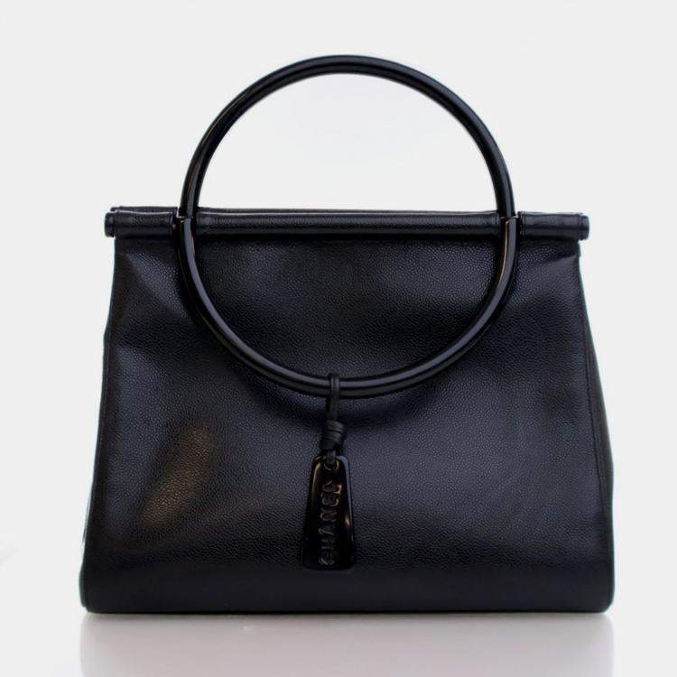 Pre Owned Chanel Vintage Medium Black Caviar Resin Top Handle Bag