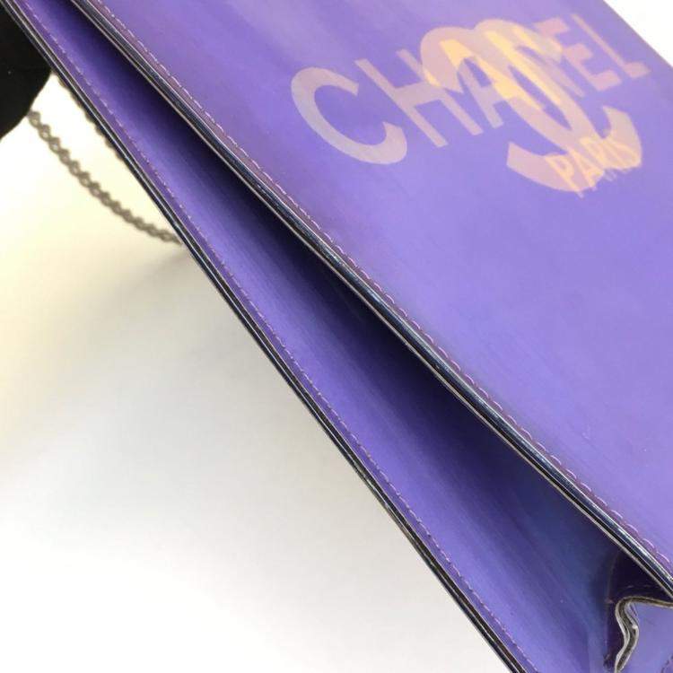 Pre Owned Chanel Purple Hologram Vinyl Square Chain Tote