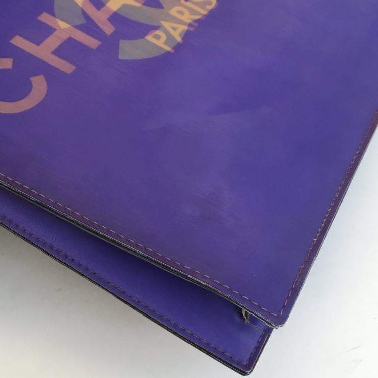 Pre Owned Chanel Purple Hologram Vinyl Square Chain Tote