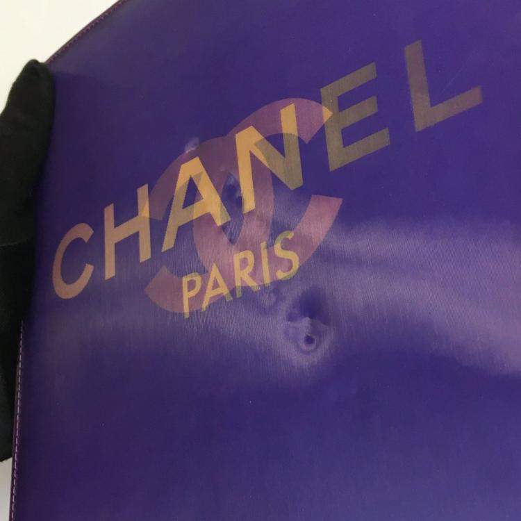 Pre Owned Chanel Purple Hologram Vinyl Square Chain Tote