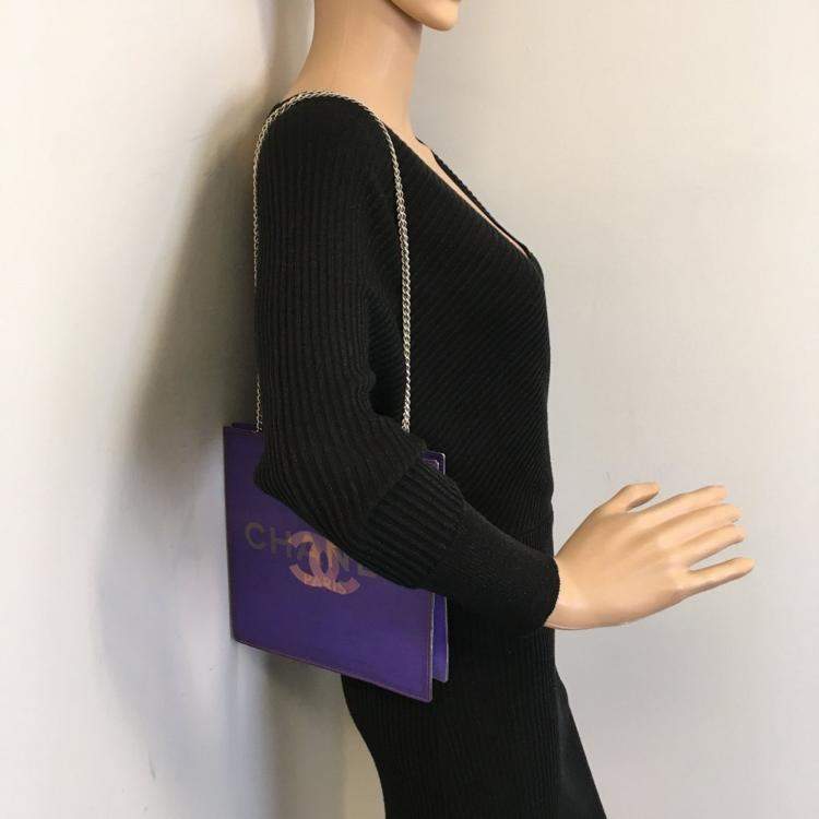 Pre Owned Chanel Purple Hologram Vinyl Square Chain Tote