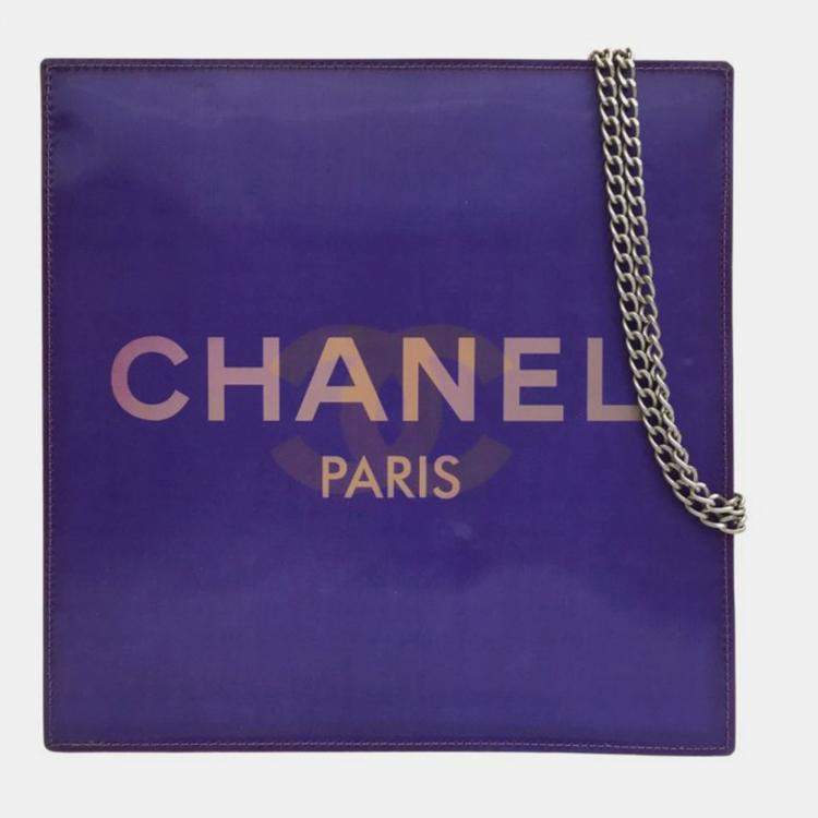 Pre Owned Chanel Purple Hologram Vinyl Square Chain Tote