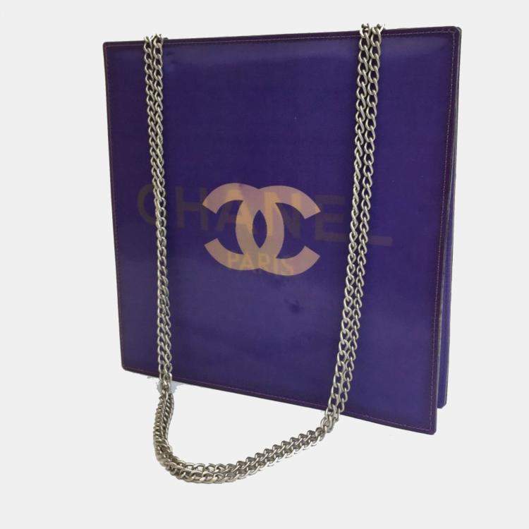 Pre Owned Chanel Purple Hologram Vinyl Square Chain Tote