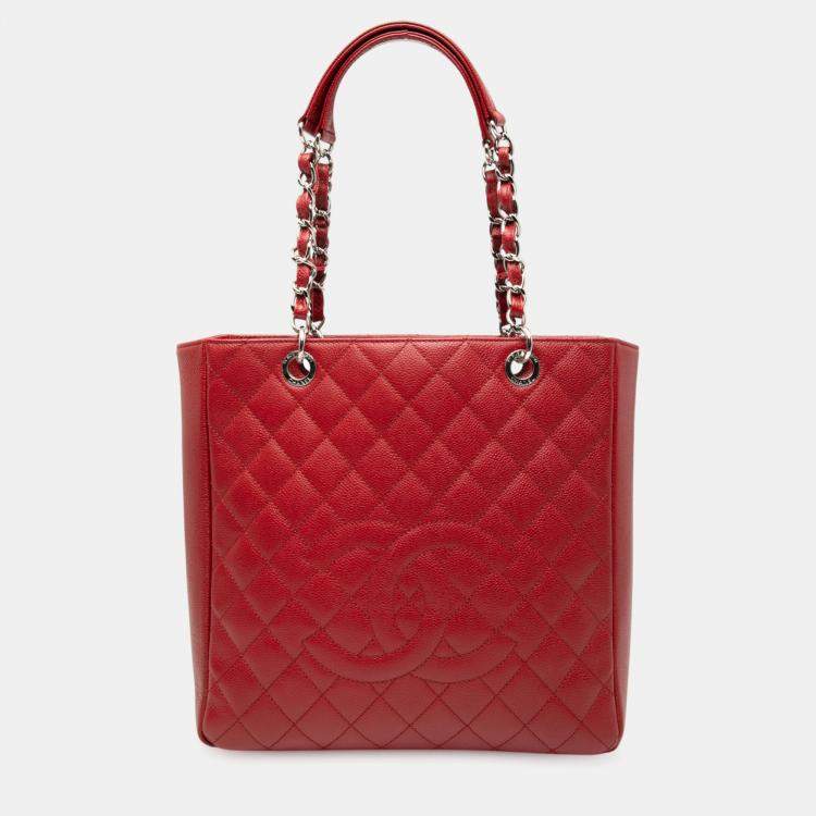 Pre Owned Chanel Red Caviar Vertical Grand Shopping Tote