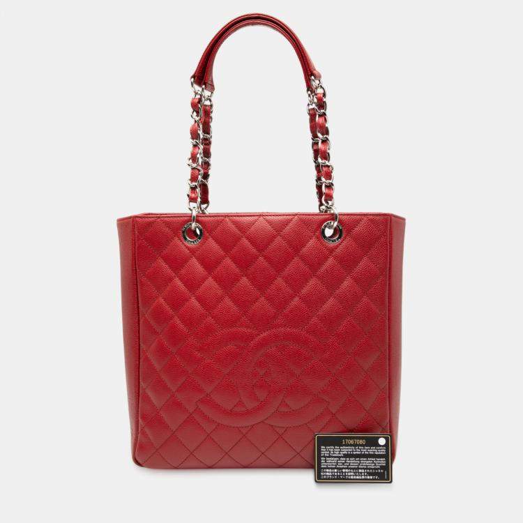Pre Owned Chanel Red Caviar Vertical Grand Shopping Tote