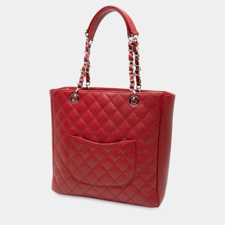Pre Owned Chanel Red Caviar Vertical Grand Shopping Tote