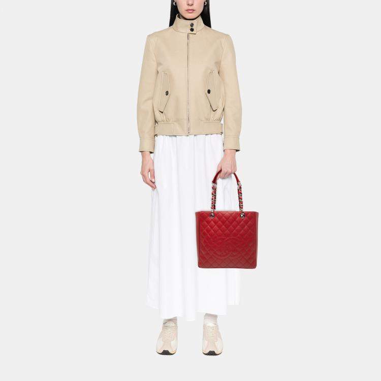 Pre Owned Chanel Red Caviar Vertical Grand Shopping Tote