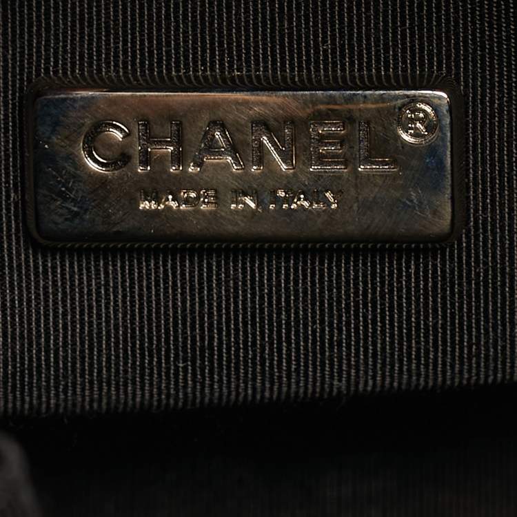 Pre Owned Chanel Gabrielle Small Black Croc Embossed Leather Bucket Bag