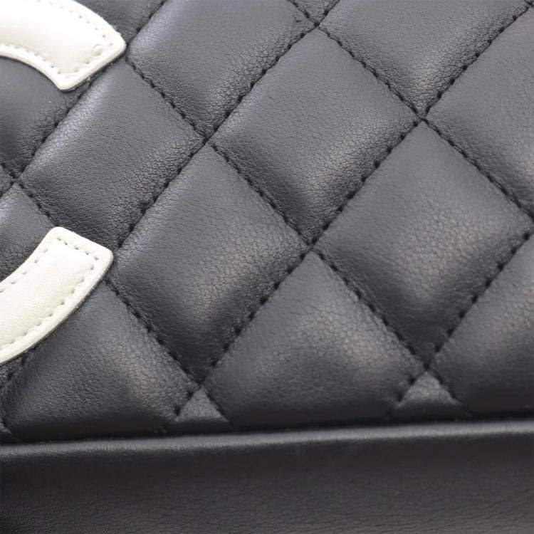 Pre Owned Chanel Cambon Ligne Black White Leather Shoulder Bag