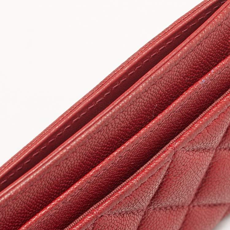 Pre Owned Chanel Boy Red Caviar Quilted Leather Card Holder