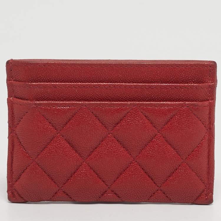 Pre Owned Chanel Boy Red Caviar Quilted Leather Card Holder