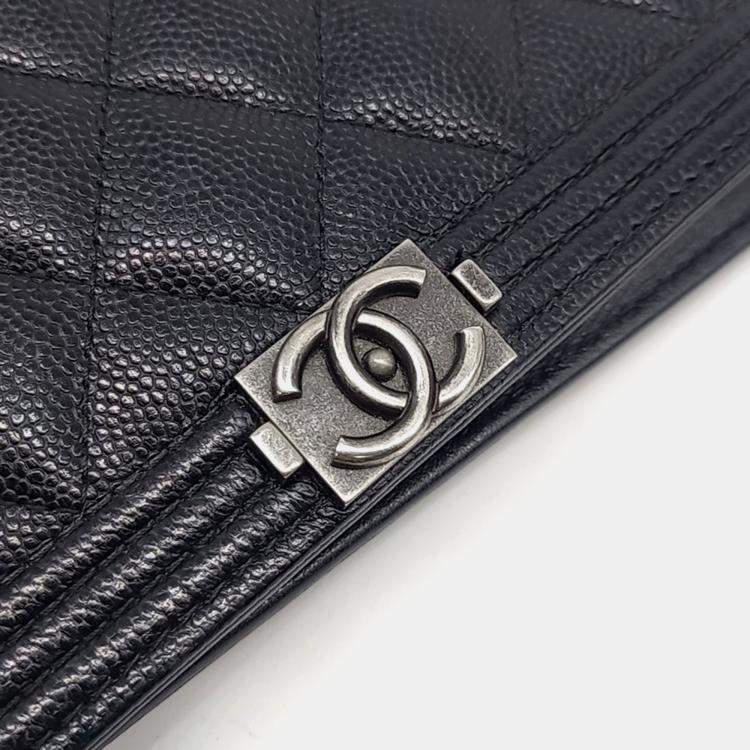 Pre Owned Chanel Black Caviar Boy Long Wallet