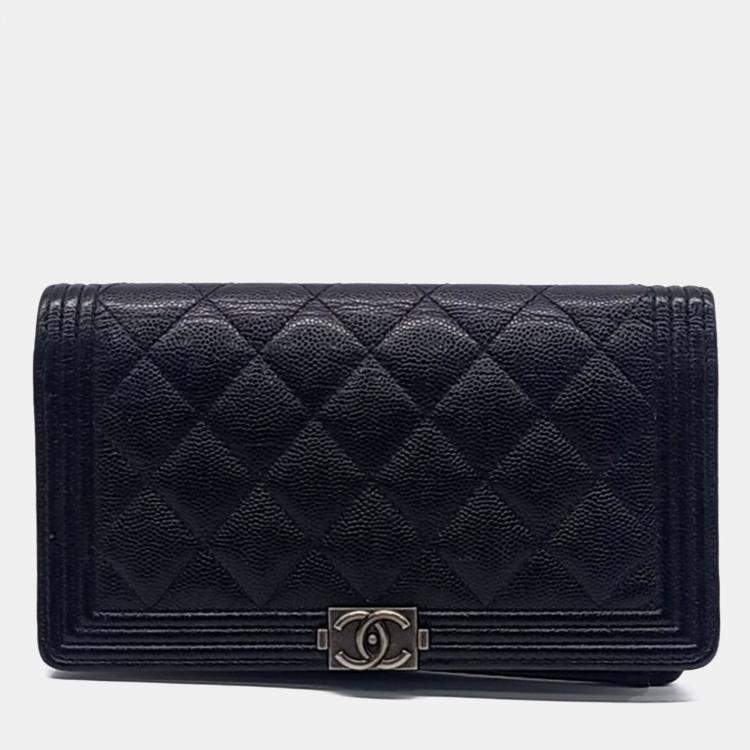 Pre Owned Chanel Black Caviar Boy Long Wallet