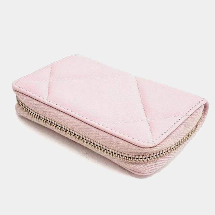 Pre Owned Chanel Pink Leather 19 card wallet