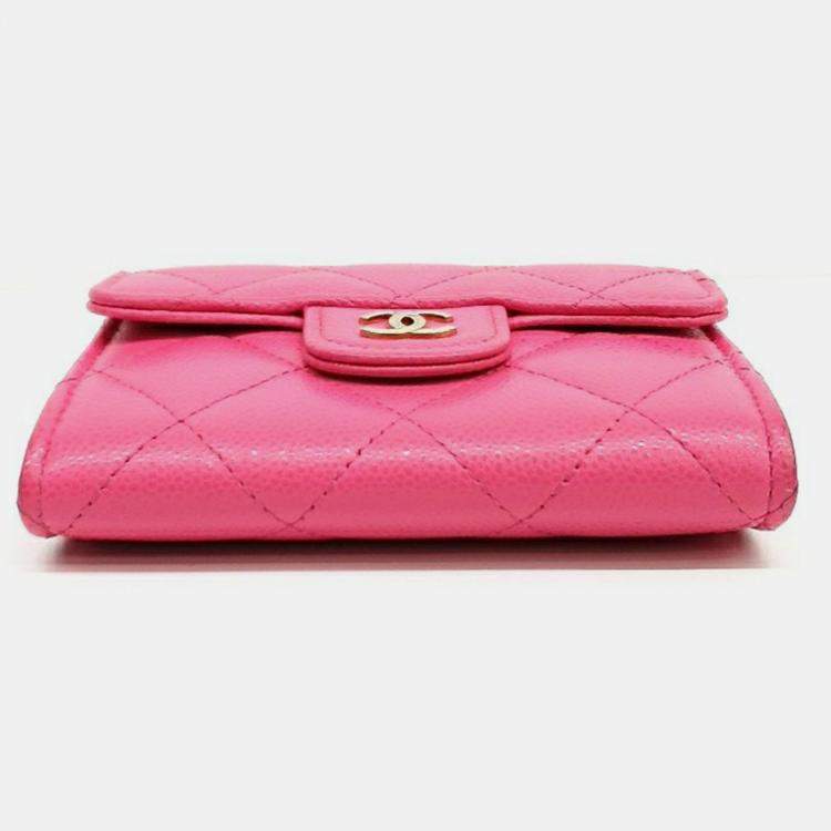 Pre Owned Chanel Pink Caviar Leather Card Holder
