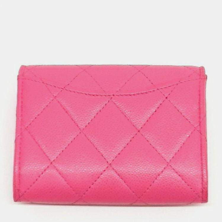 Pre Owned Chanel Pink Caviar Leather Card Holder