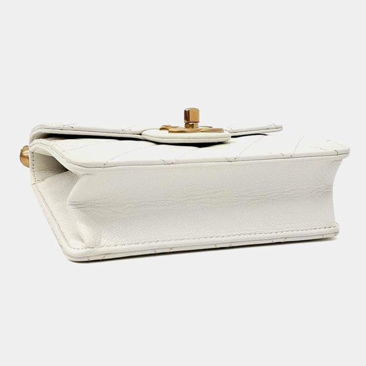 Pre Owned Chanel White Leather Pearl Chain Crossbody Bag