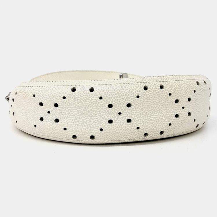 Pre Owned Chanel Cream Leather Caviar Punching Crossbody Bag