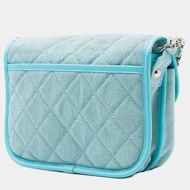 Pre Owned Chanel Blue Small CC Quilted Denim Messenger Flap