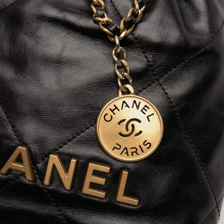 Pre Owned Chanel Black Mini Shiny Calfskin 22 Handbag