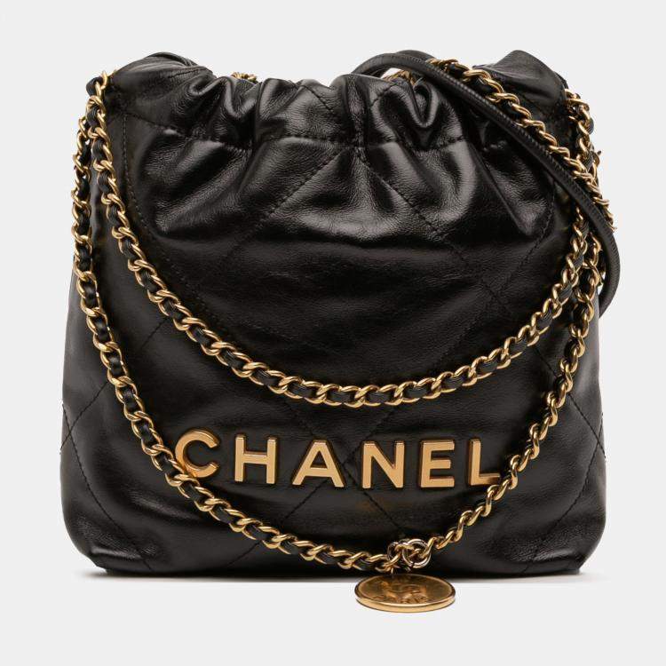 Pre Owned Chanel Black Mini Shiny Calfskin 22 Handbag