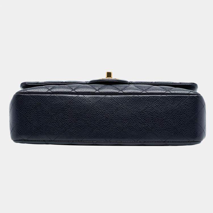 Pre Owned Chanel Blue Medium Classic Caviar Double Flap