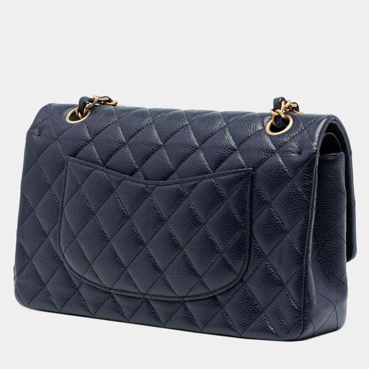 Pre Owned Chanel Blue Medium Classic Caviar Double Flap