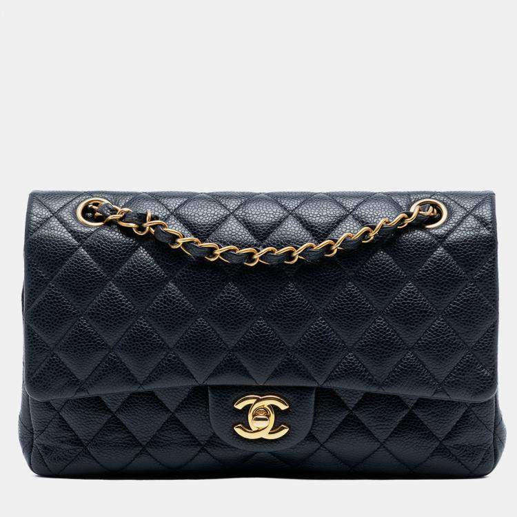 Pre Owned Chanel Blue Medium Classic Caviar Double Flap