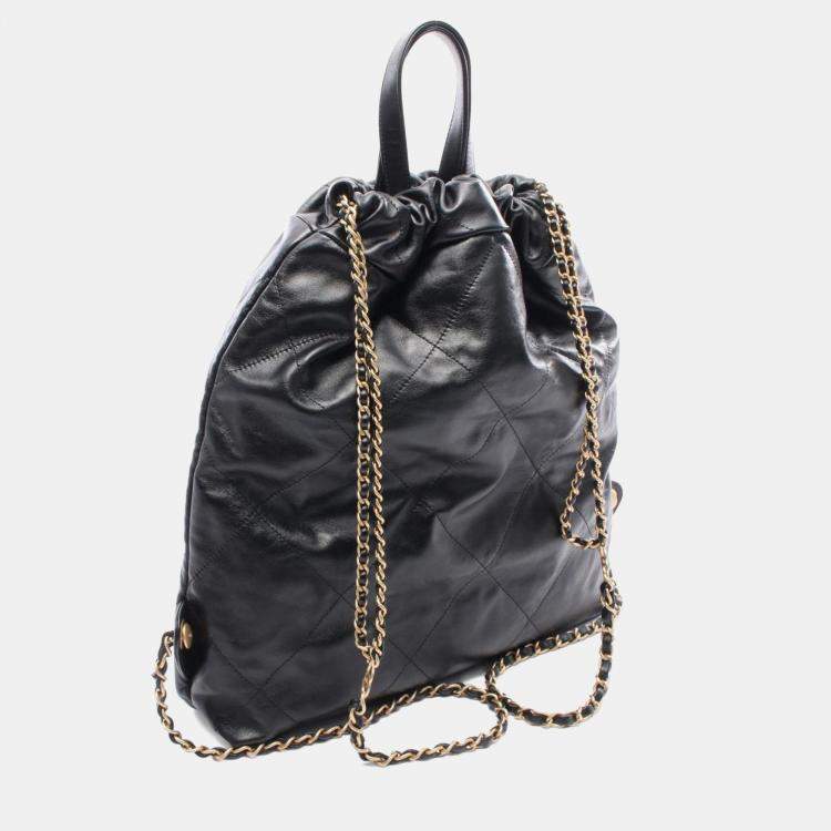 Pre Owned Chanel 22 Large Backpack Leather Black