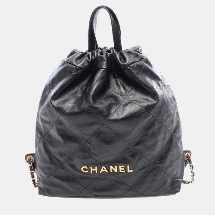 Pre Owned Chanel 22 Large Backpack Leather Black