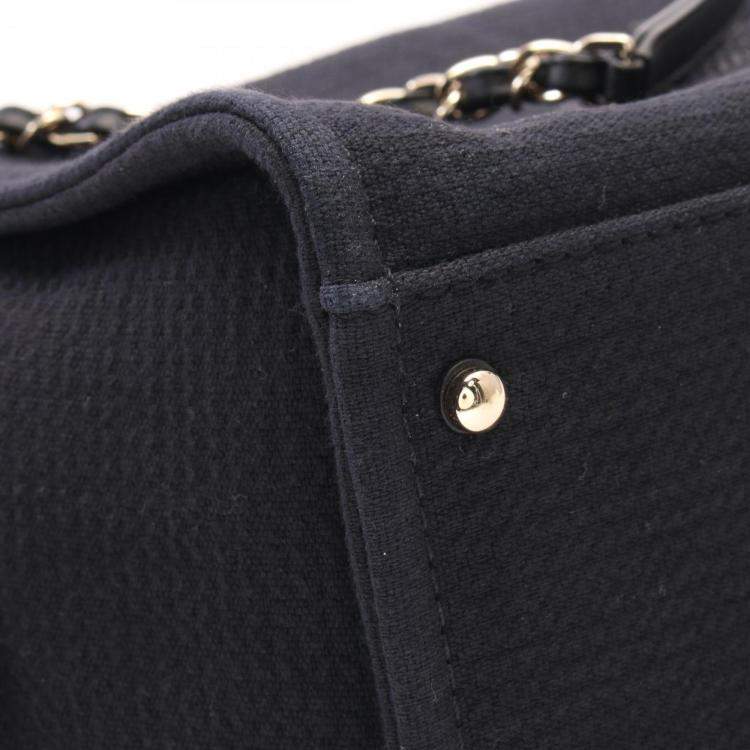 Pre Owned Chanel Deauville Shoulder Bag Canvas Leather Navy