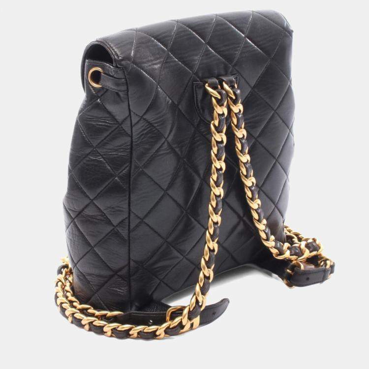 Pre Owned Chanel Matelasse Backpack Bag In Lambskin Leather Black