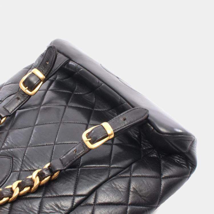 Pre Owned Chanel Matelasse Backpack Bag In Lambskin Leather Black