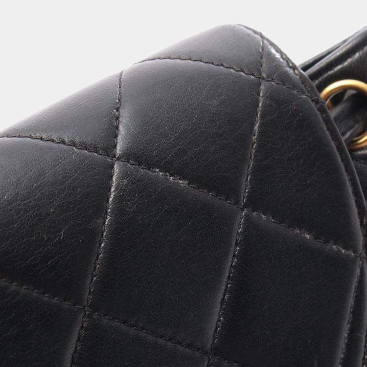 Pre Owned Chanel Matelasse Backpack Bag In Lambskin Leather Black