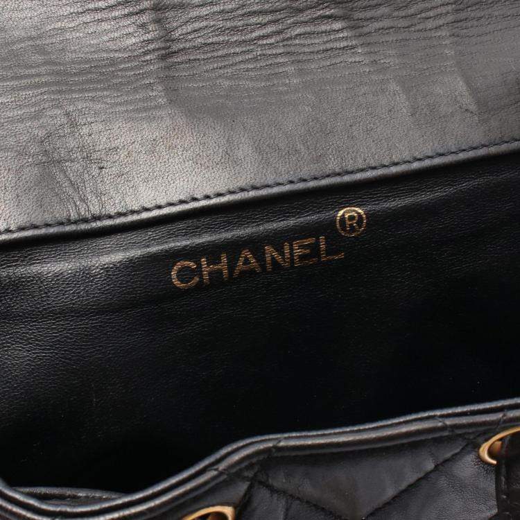 Pre Owned Chanel Matelasse Backpack Bag In Lambskin Leather Black
