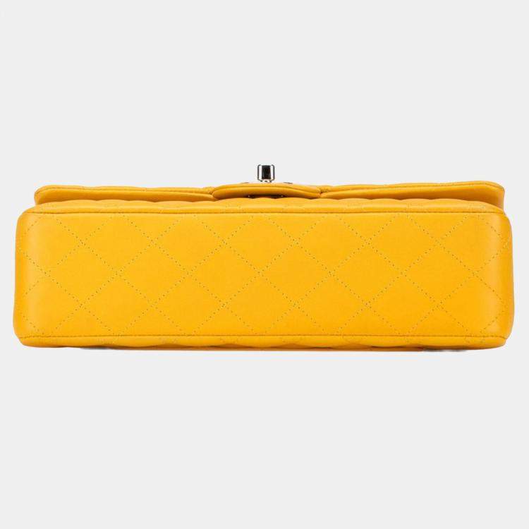 Pre Owned Chanel Matelasse Coco Mark Double Flap Chain Shoulder Bag In Yellow And Silver Lambskin