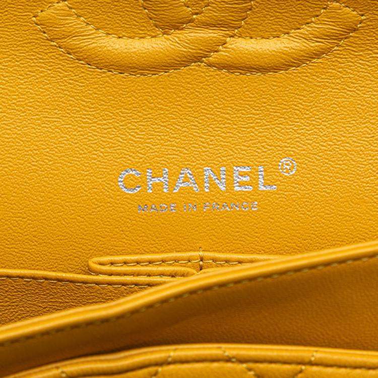 Pre Owned Chanel Matelasse Coco Mark Double Flap Chain Shoulder Bag In Yellow And Silver Lambskin