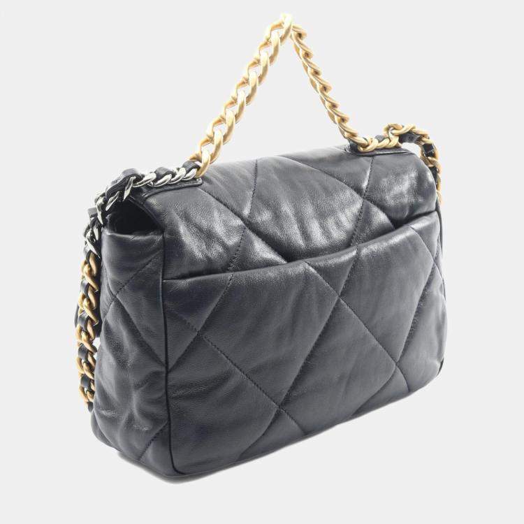 Pre Owned Chanel 19 Disneuf Matelasse Shoulder Bag In Lambskin Navy Blue