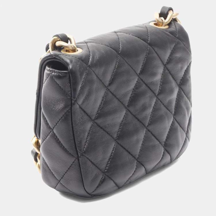 Pre Owned Chanel Mini Matelasse Shoulder Bag Lambskin Leather Black