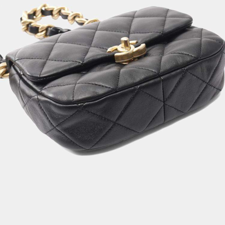 Pre Owned Chanel Mini Matelasse Shoulder Bag Lambskin Leather Black
