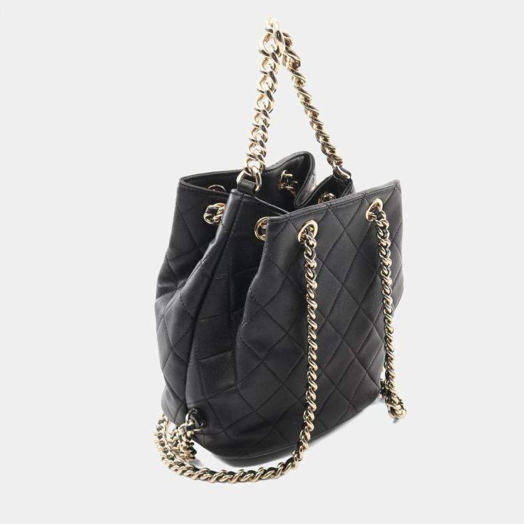 Pre Owned Chanel Matelasse Studded Coco Mark Backpack Leather Black