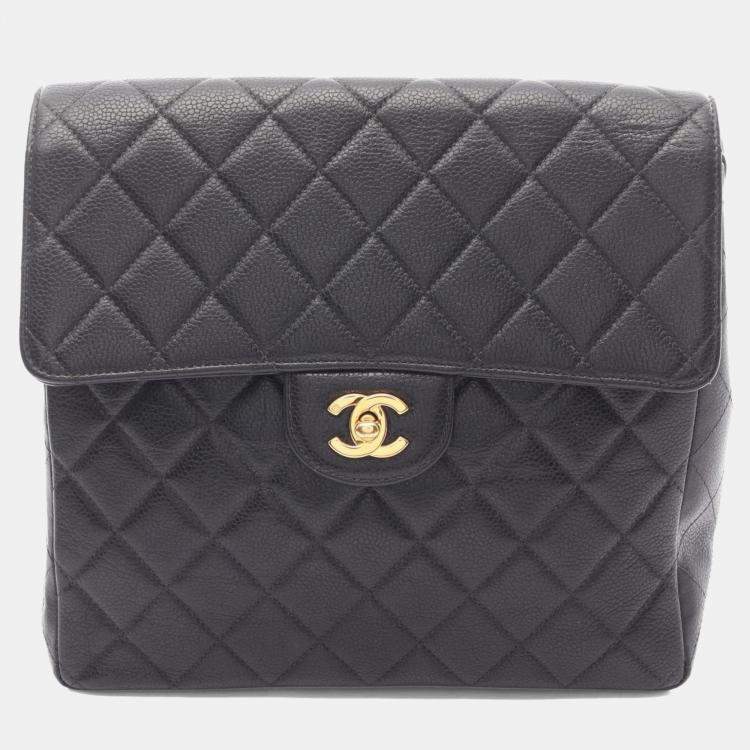 Pre Owned Chanel Matelasse Backpack Bag In Calfskin Leather Black
