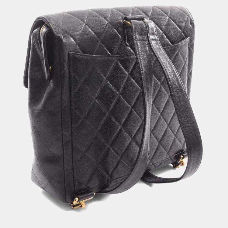 Pre Owned Chanel Matelasse Backpack Bag In Calfskin Leather Black