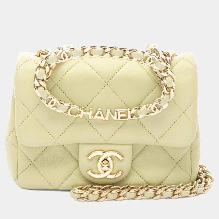 Pre Owned Chanel Mini Matelasse Loop Handle Shoulder Bag In Lambskin Leather Green