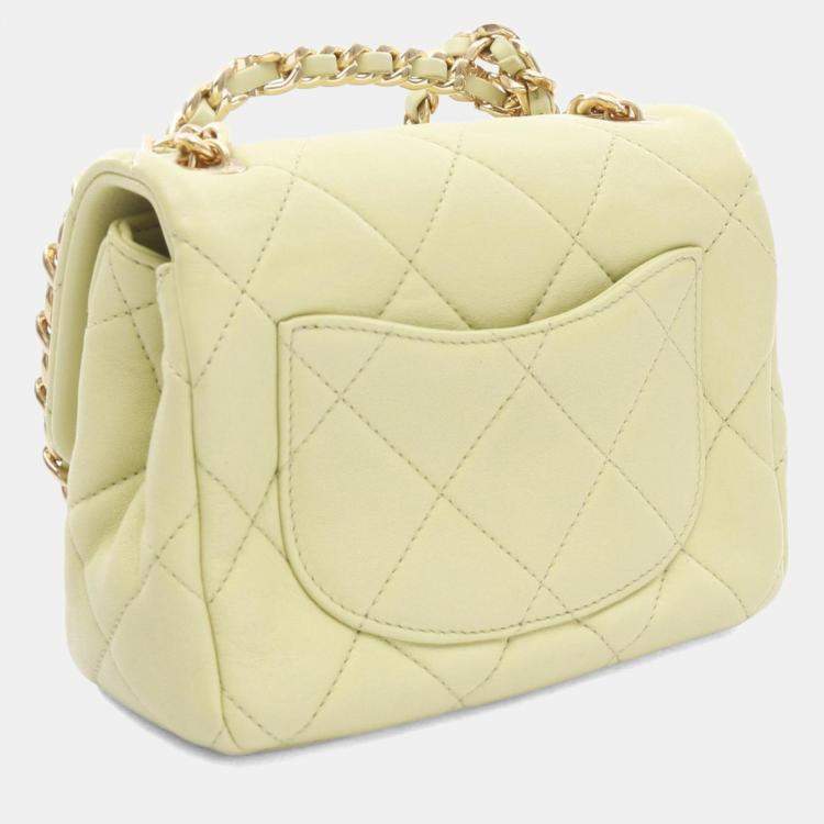 Pre Owned Chanel Mini Matelasse Loop Handle Shoulder Bag In Lambskin Leather Green