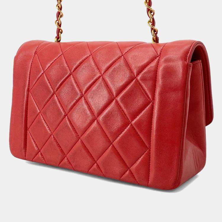 Pre Owned Chanel Chain Shoulder Bag Matelasse Coco Mark Diana Lambskin