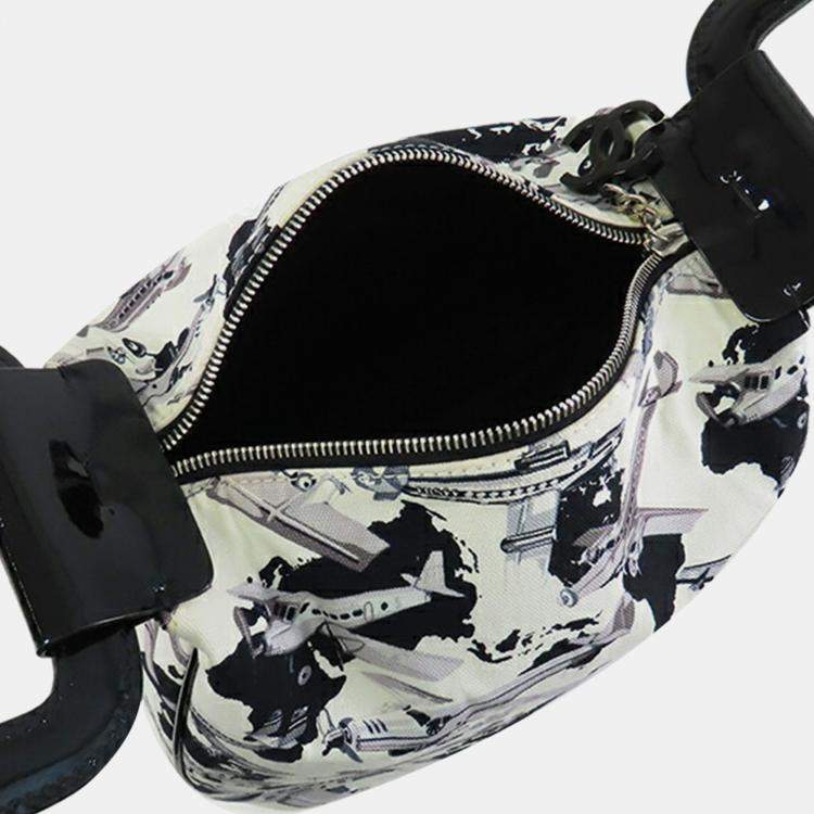 Pre Owned Chanel Black White Printed Canvas Coco Airline Handbag