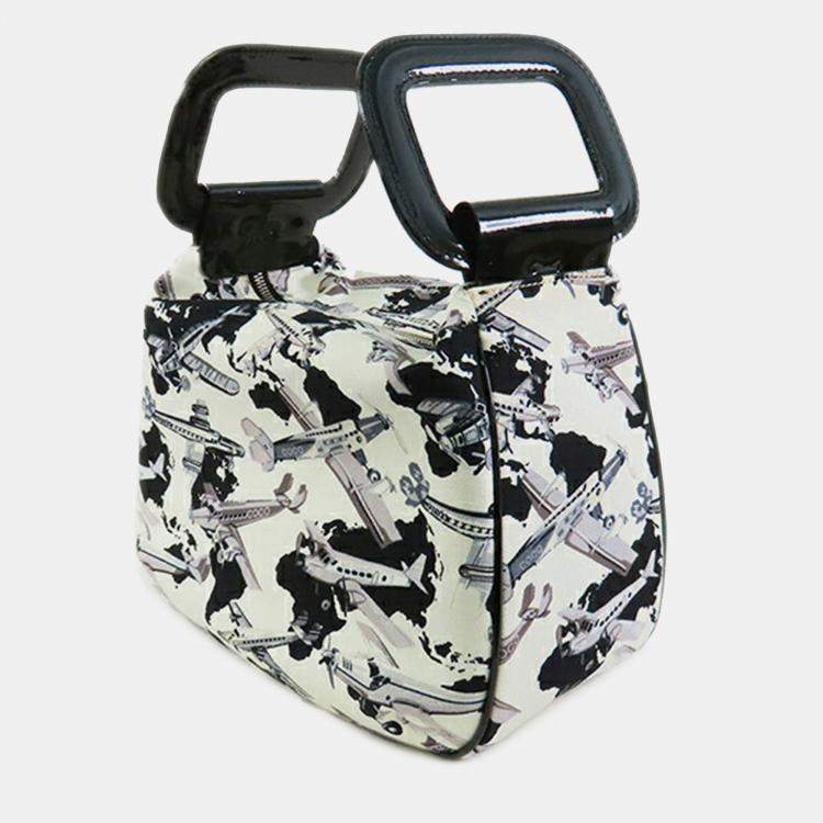 Pre Owned Chanel Black White Printed Canvas Coco Airline Handbag