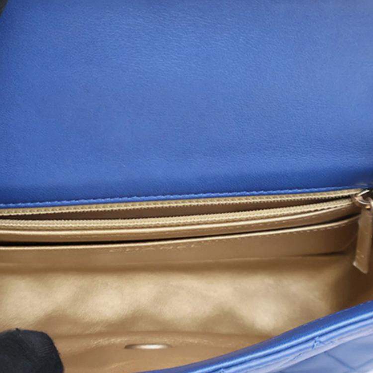 Pre Owned Chanel Blue Mini Rectangular Classic Lambskin Pearl Crush Single Flap