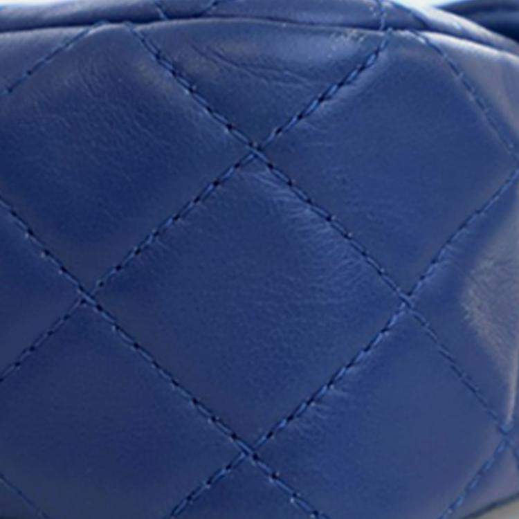 Pre Owned Chanel Blue Mini Rectangular Classic Lambskin Pearl Crush Single Flap